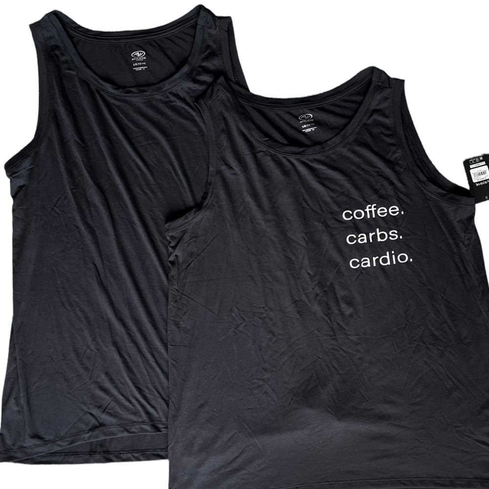 2 Black Super Soft Athletic Works Sleeveless T's, Size L